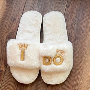 NEW Cream Furry Wedding Slippers